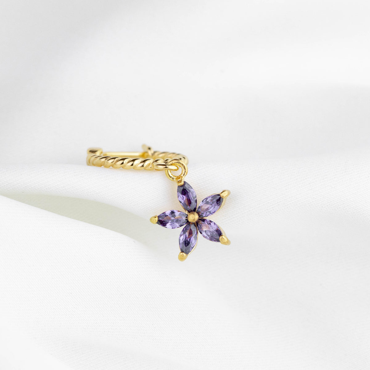 Purple Diamond Flower Twisted Hoop