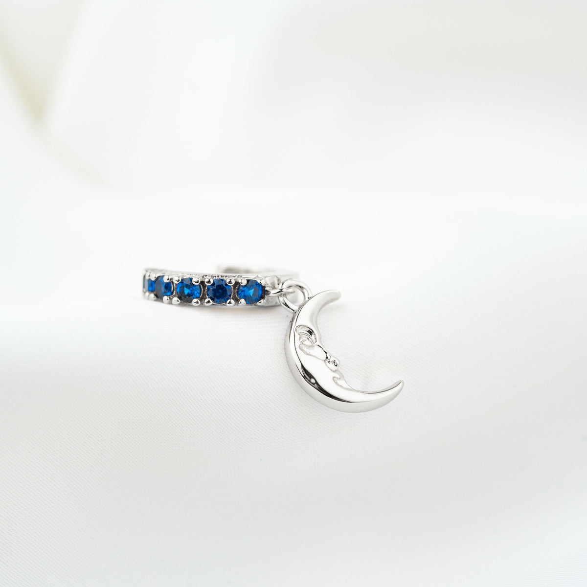 Silver Sapphire Moon Earring