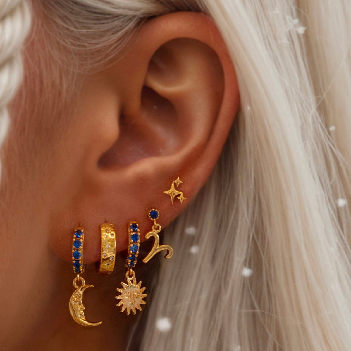 Silver Sapphire Moon Earring