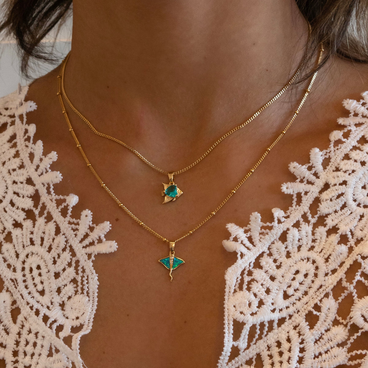Bohemian Green Opal Stingray Necklace