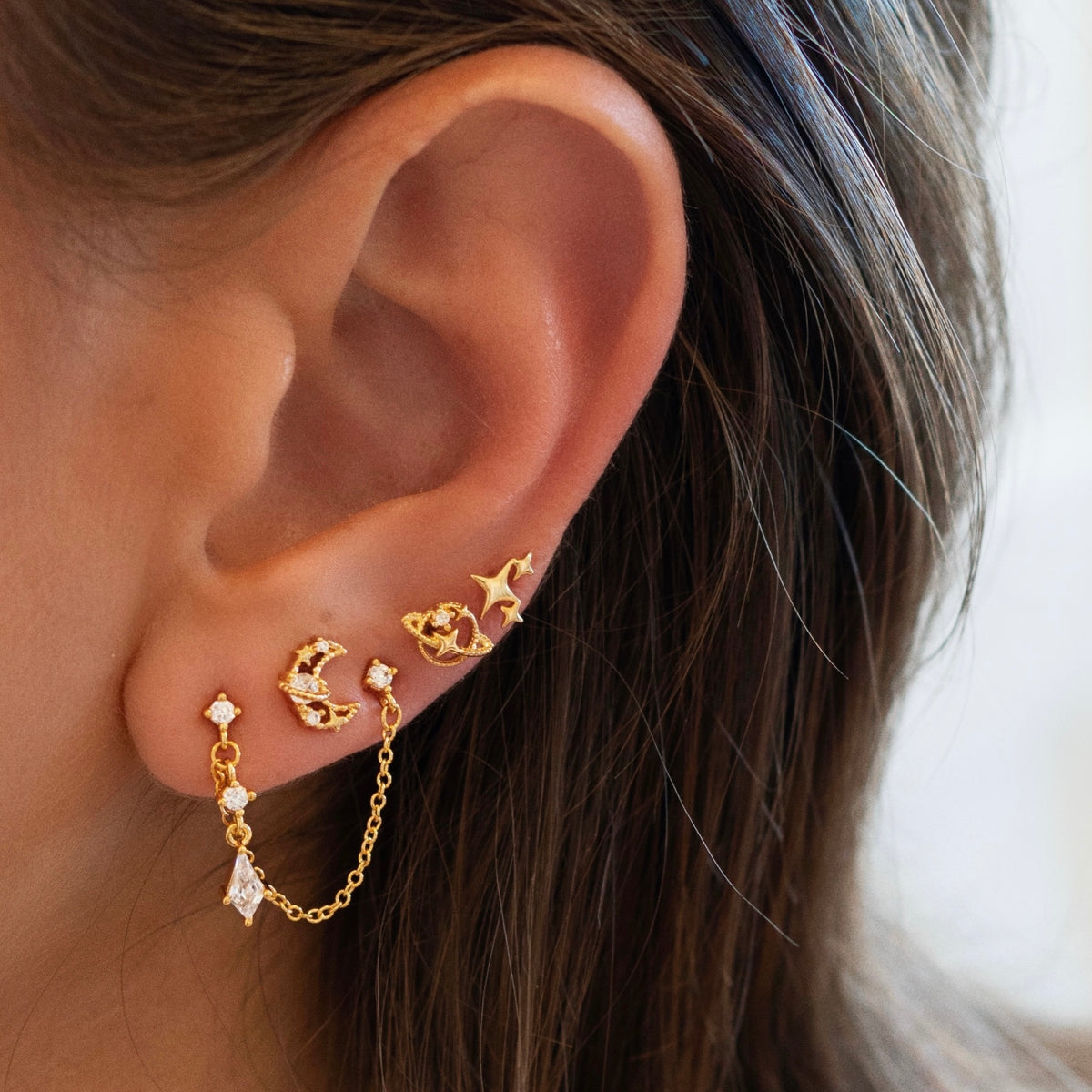 Diamond Drop Chain Earpin