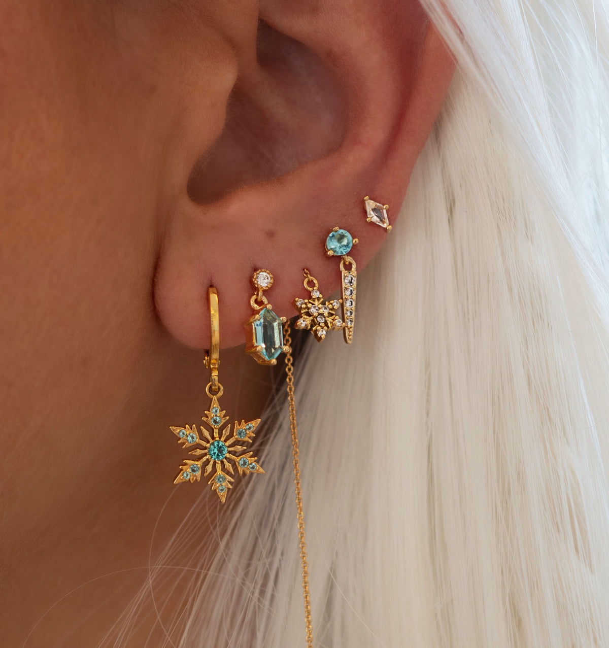 Frozen Blue Hexagon Earpin