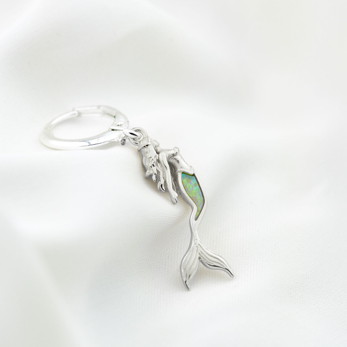 Silver Bohemian Green Opal Mermaid Earring
