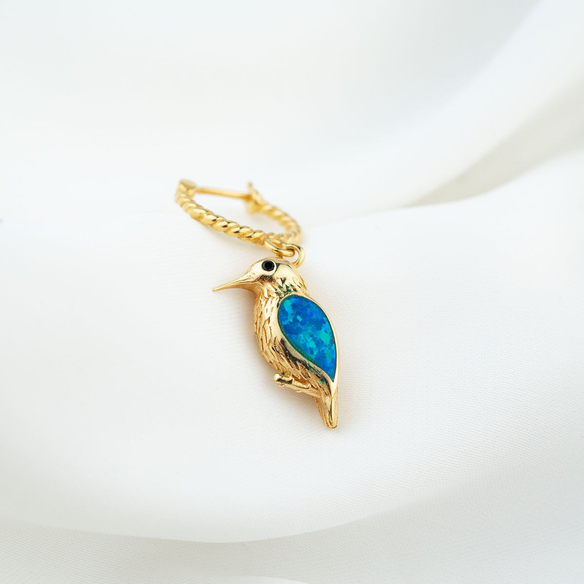 Blue Opal Kingfisher Bird Earring