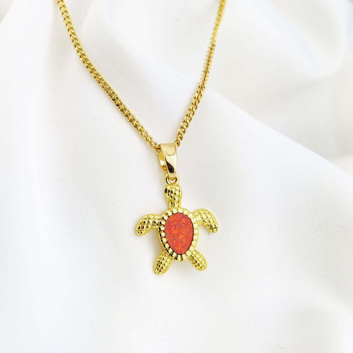 Tangerine Opal Turtle Necklace
