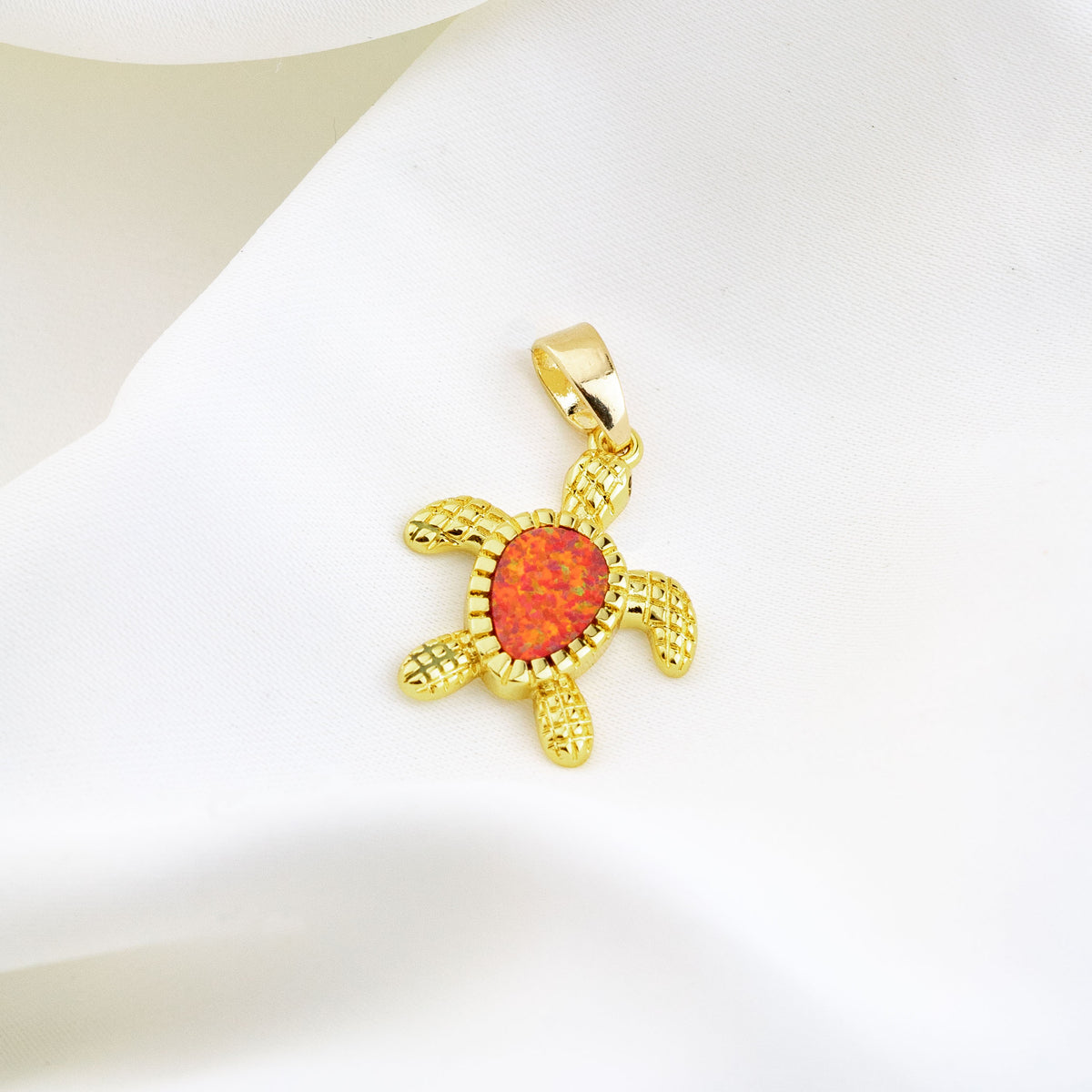 Tangerine Opal Turtle Necklace