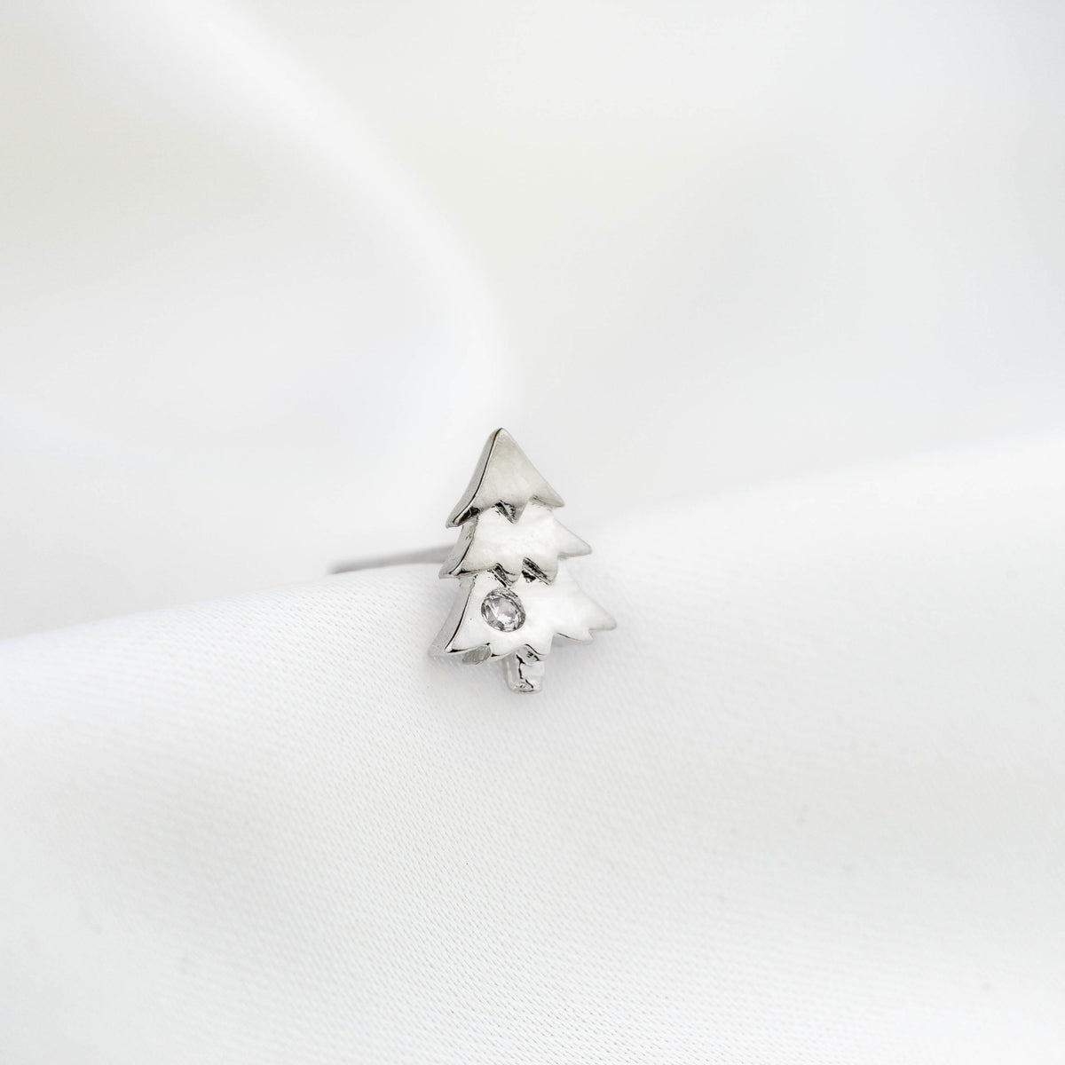 Silver Sparkly Christmas Tree Stud