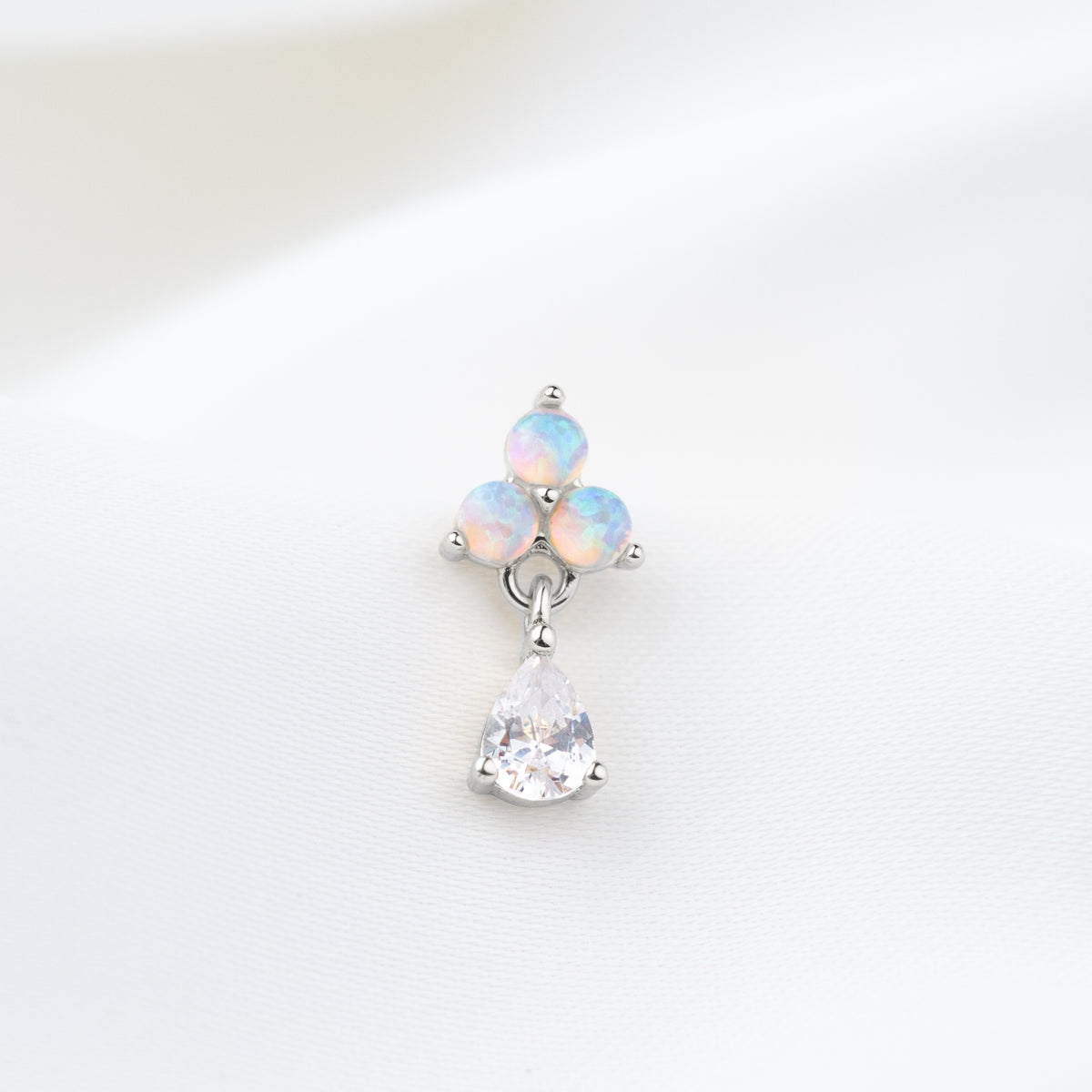 Silver Triple Opal Drop Earpin