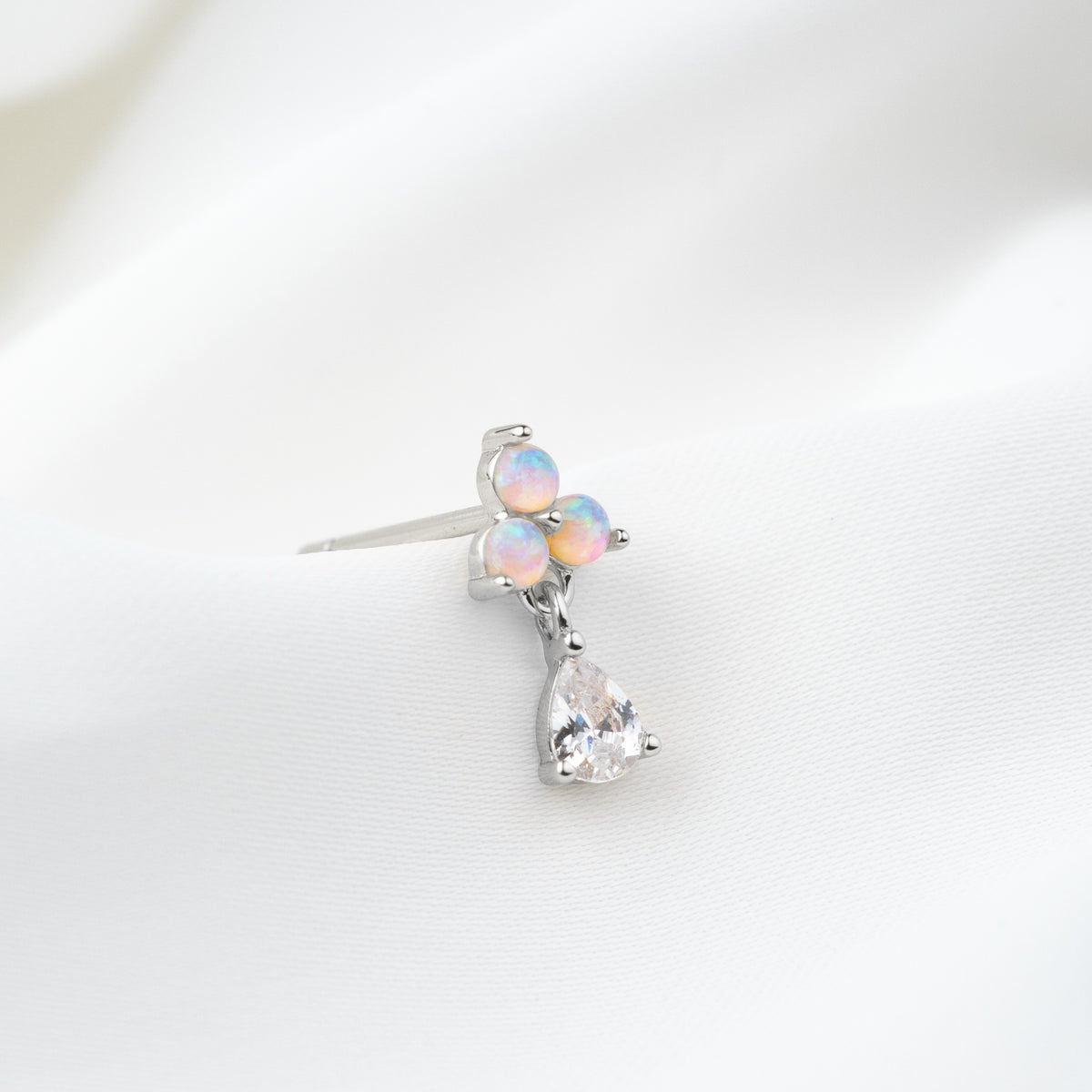 Silver Triple Opal Drop Earpin