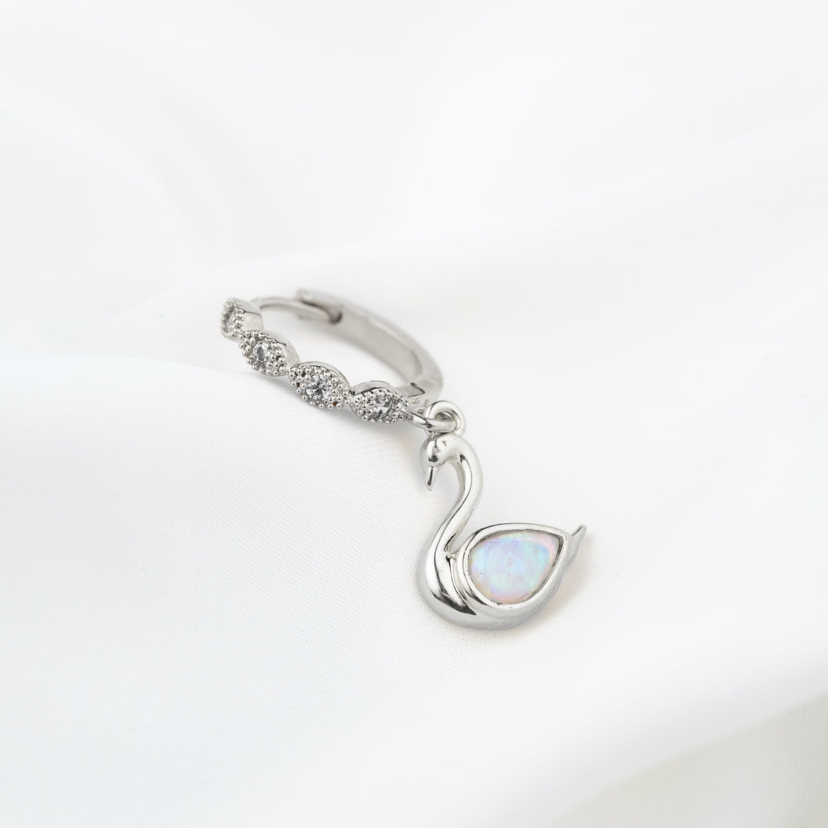 Silver Opal Swan Earring