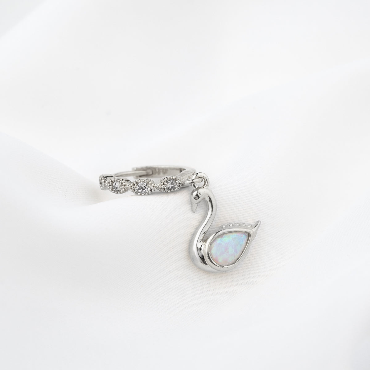 Silver Opal Swan Earring