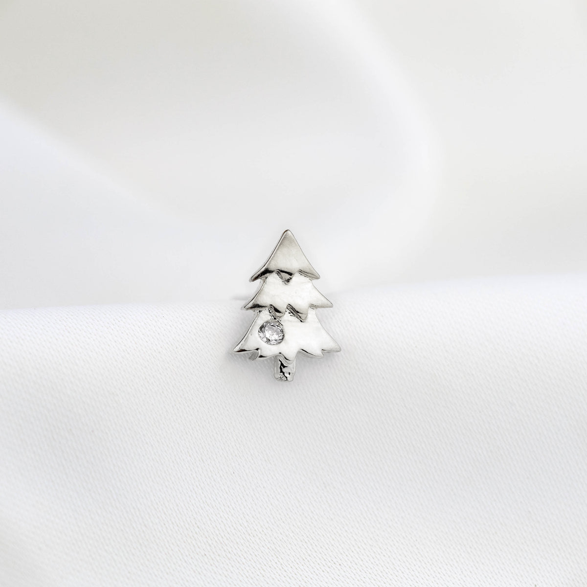 Silver Sparkly Christmas Tree Stud