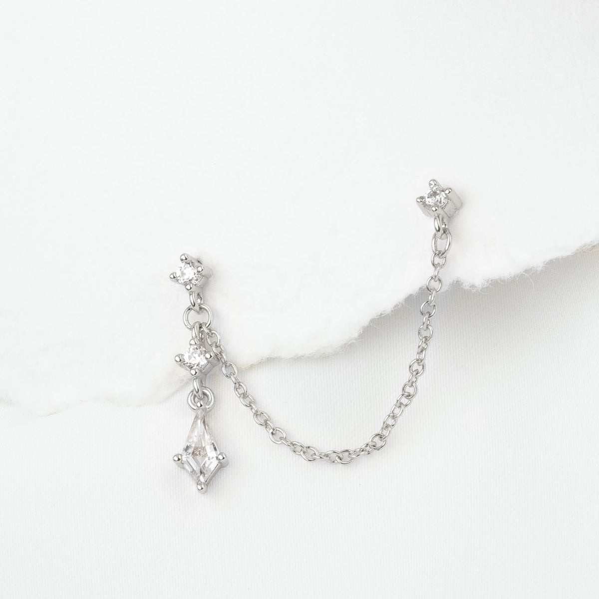 Silver Diamond Drop Chain Earpin