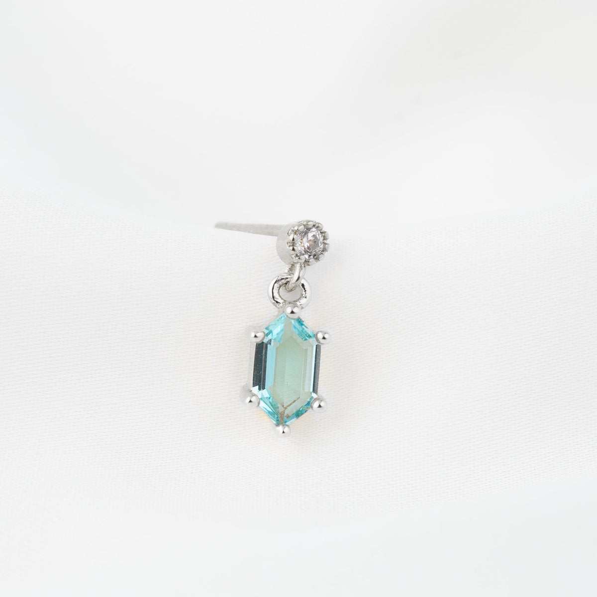 Silver Frozen Blue Hexagon Earpin