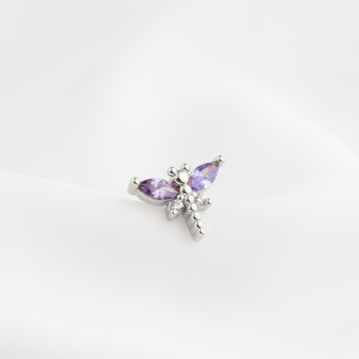 Silver Purple Dragonfly Stud