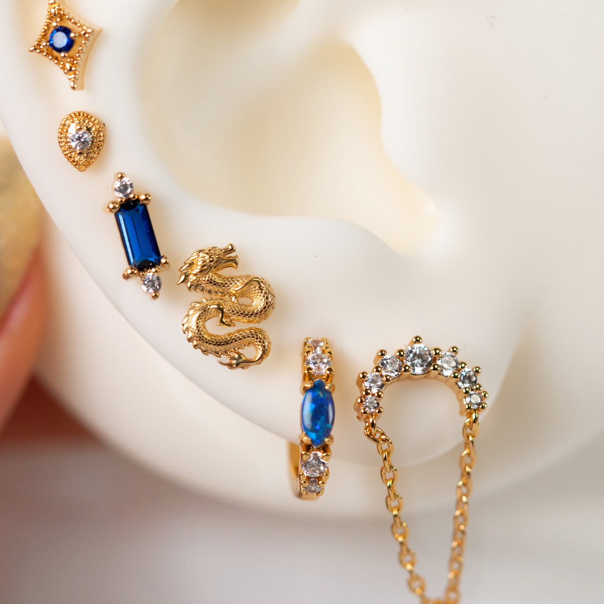 Dark Blue Opal Marquise Sparkling Hoop