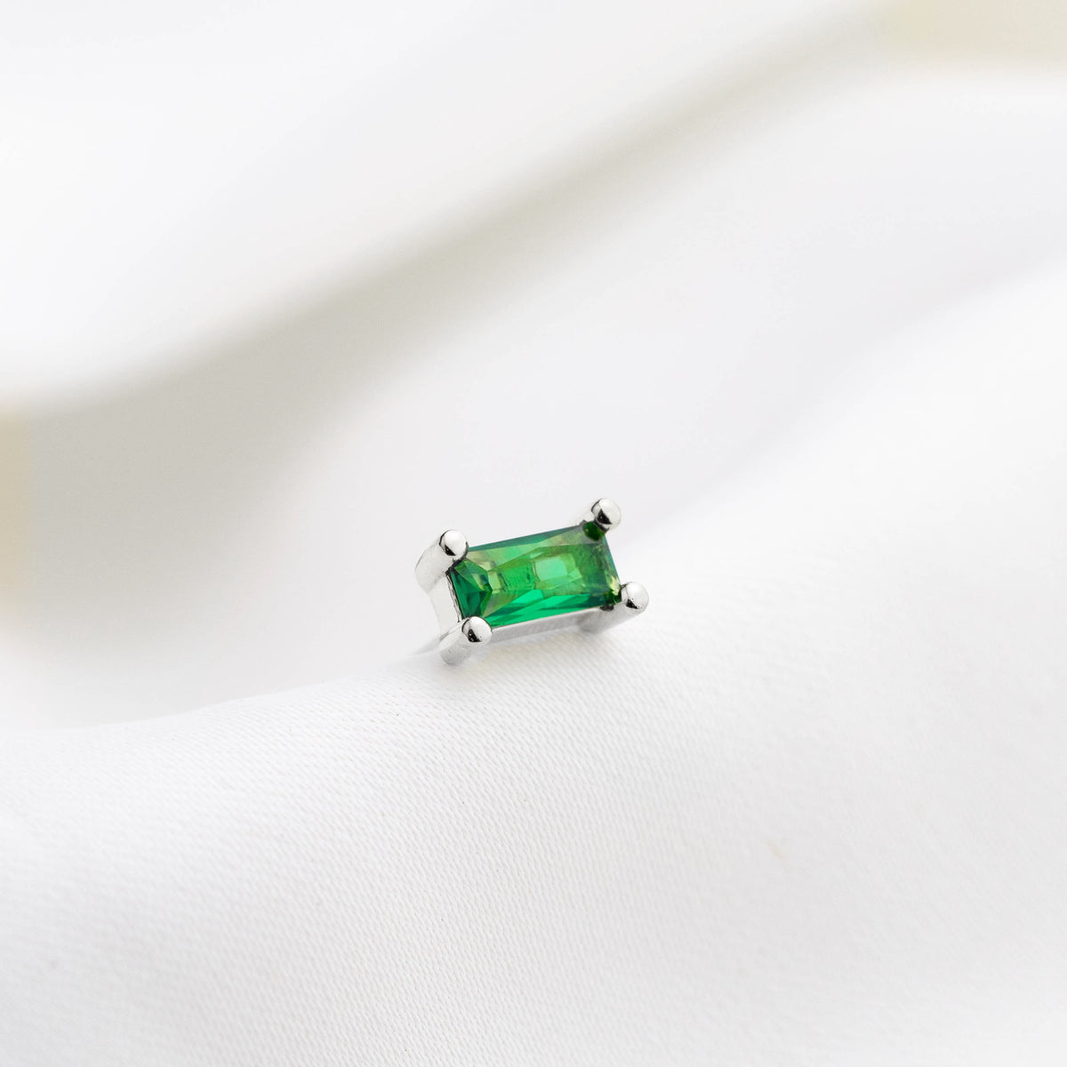 Silver Emerald Cubic Stud