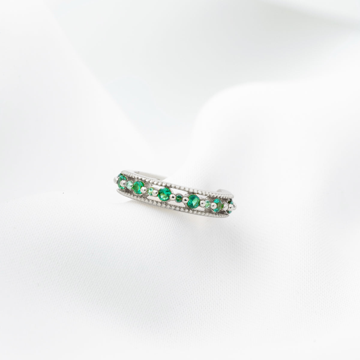Silver Sparkling Emeralds Cuff