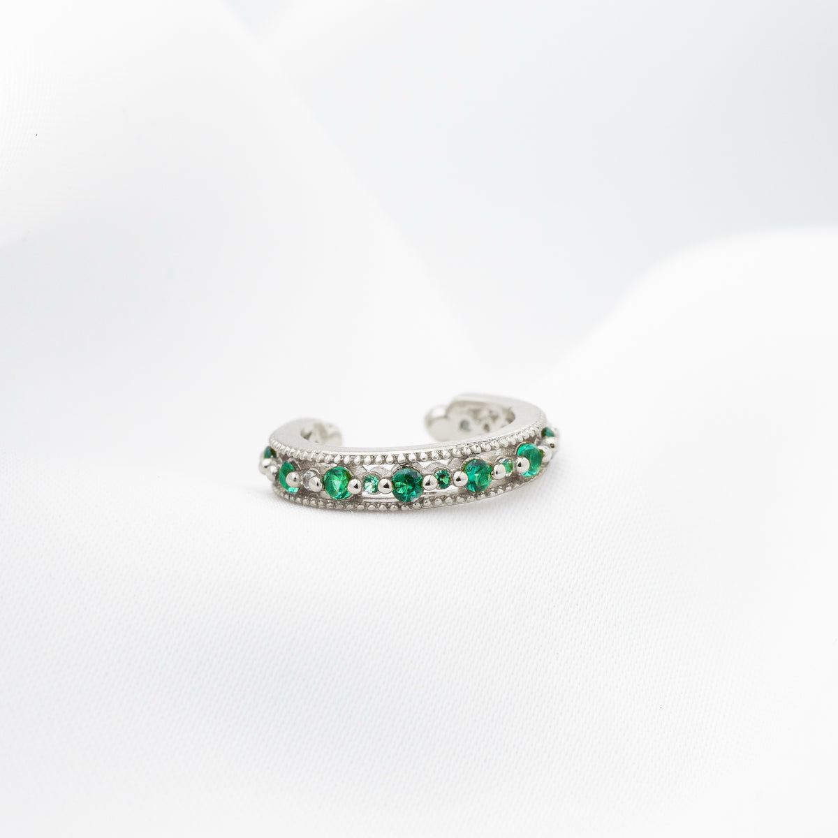 Silver Sparkling Emeralds Cuff
