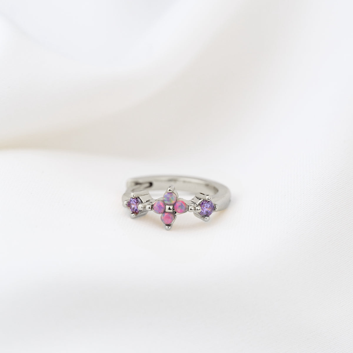 Silver Purple Opal Blossom Hoop