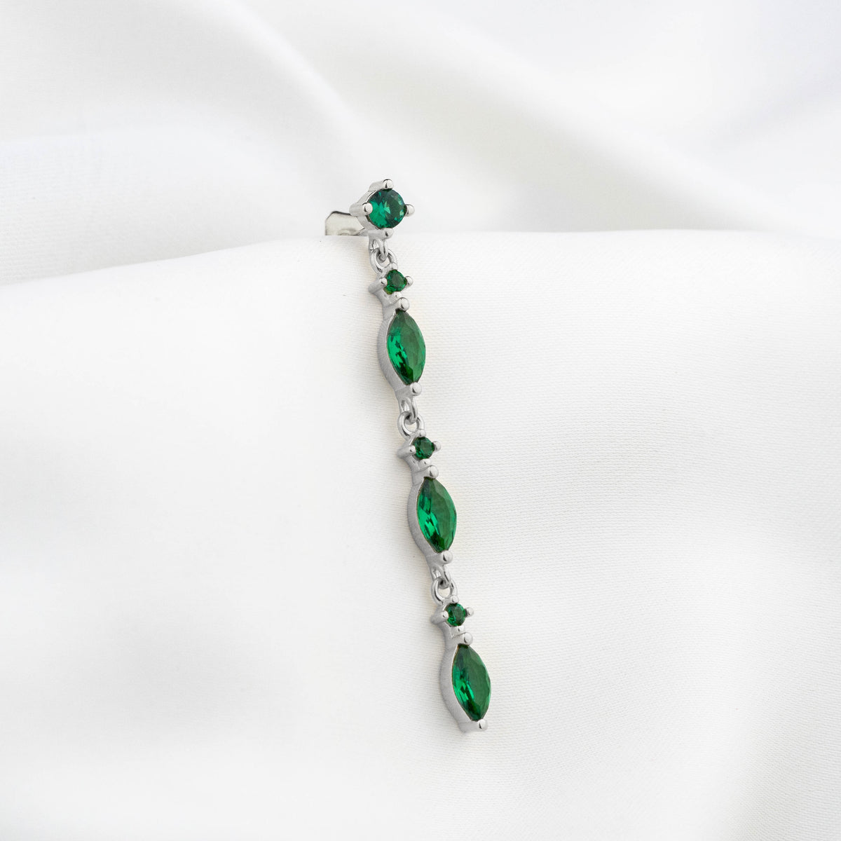 Silver Long Emerald Drop Earpin