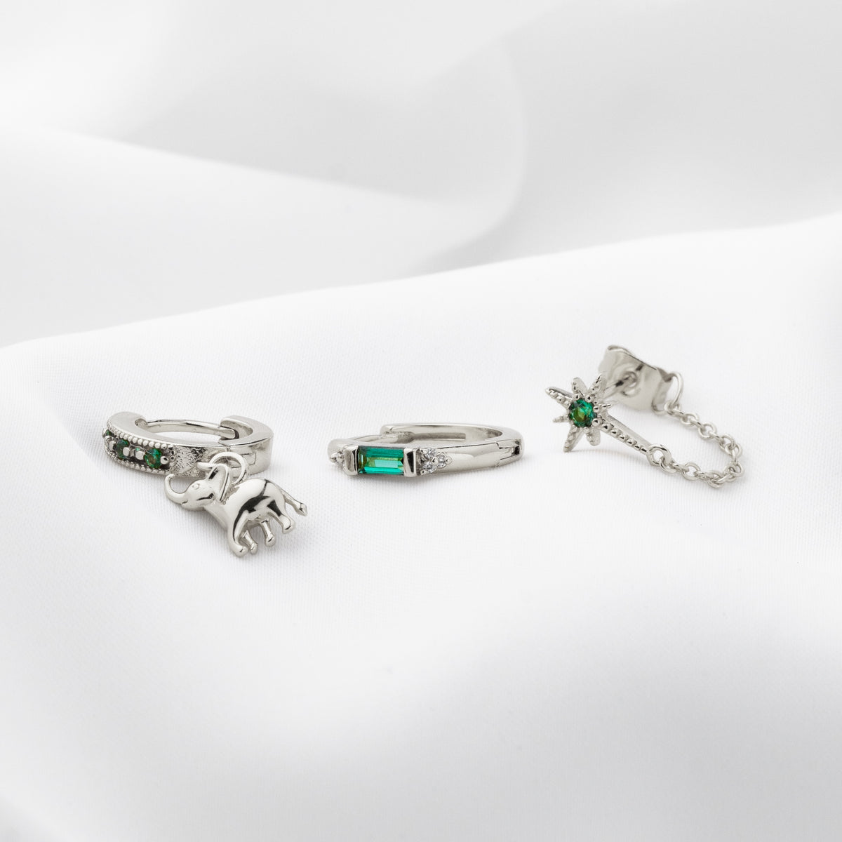 Silver Elephant's Sparkling Emeralds Set
