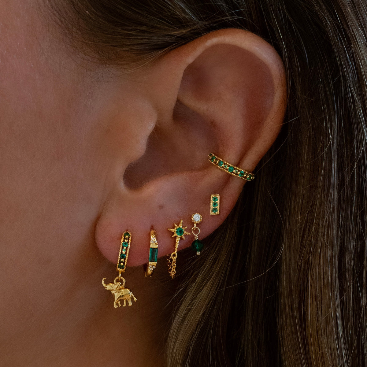 Emerald Star Chain Earpin
