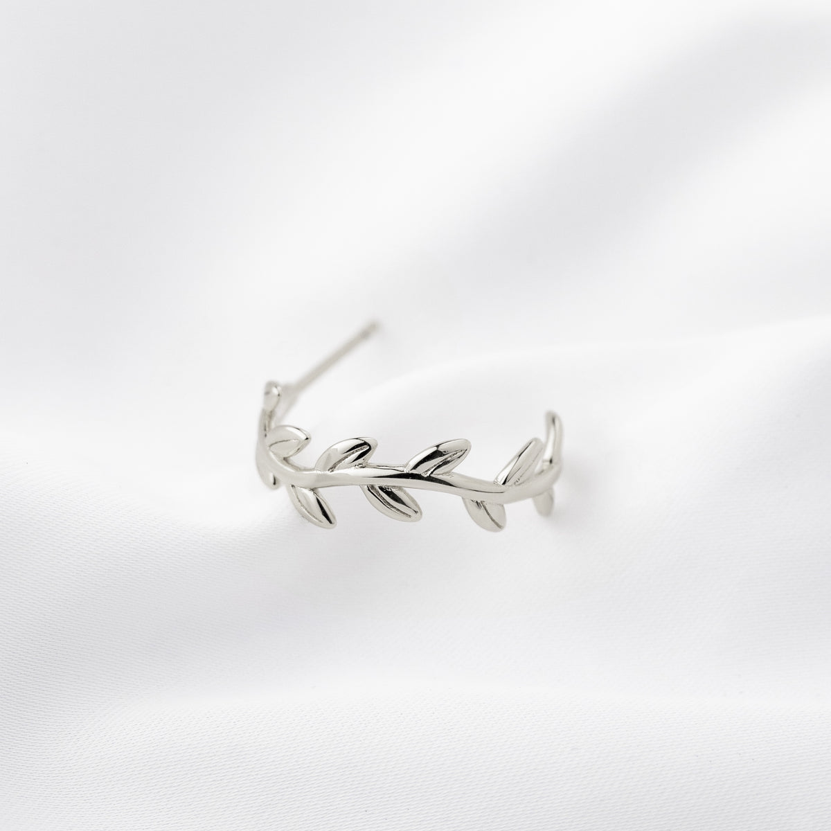 Silver Olive Branch Hoop