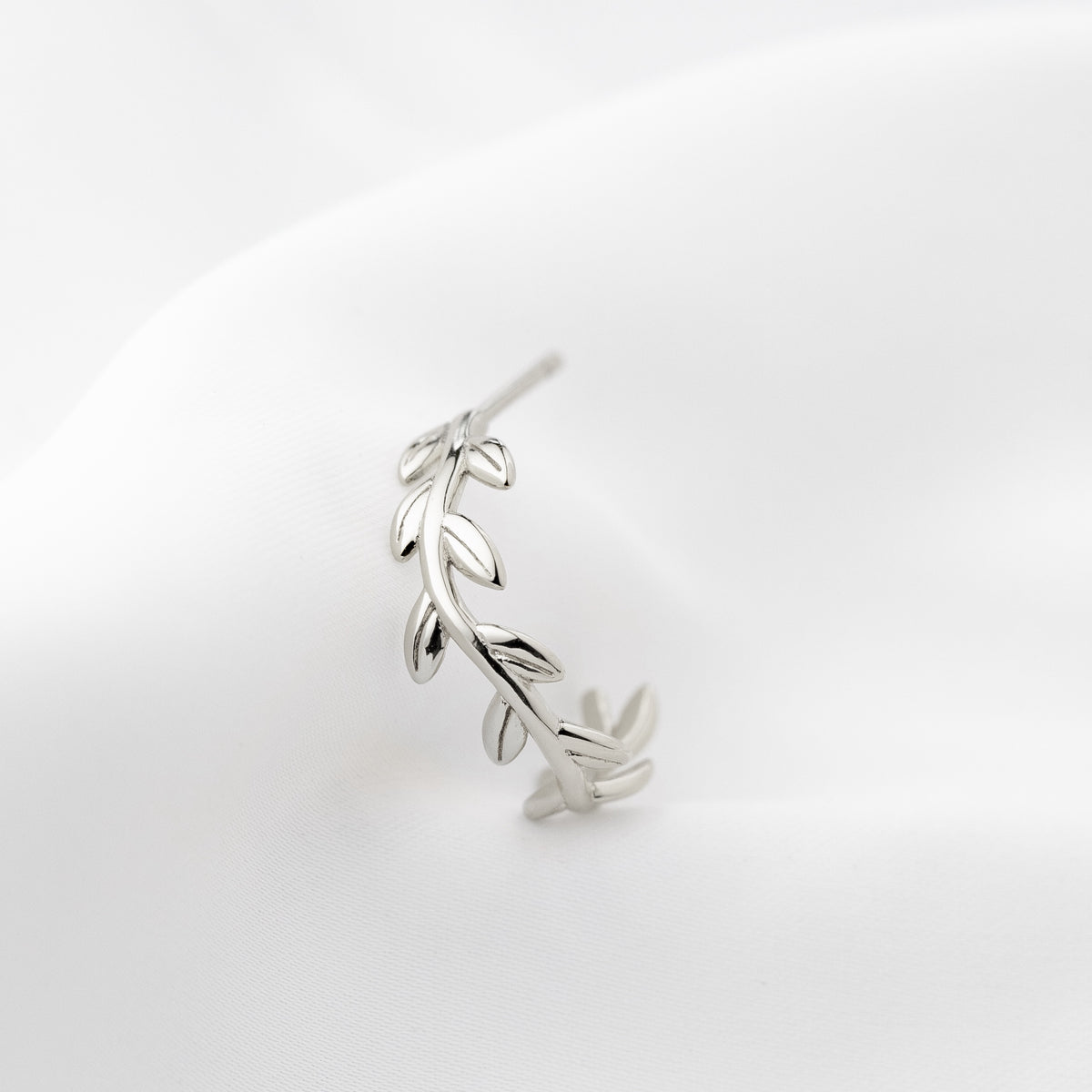 Silver Olive Branch Hoop