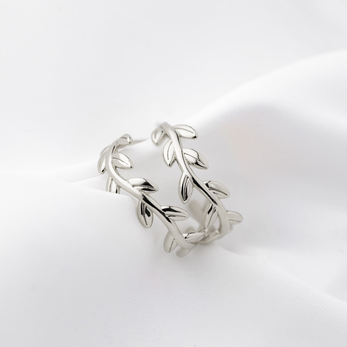 Silver Olive Branch Hoop