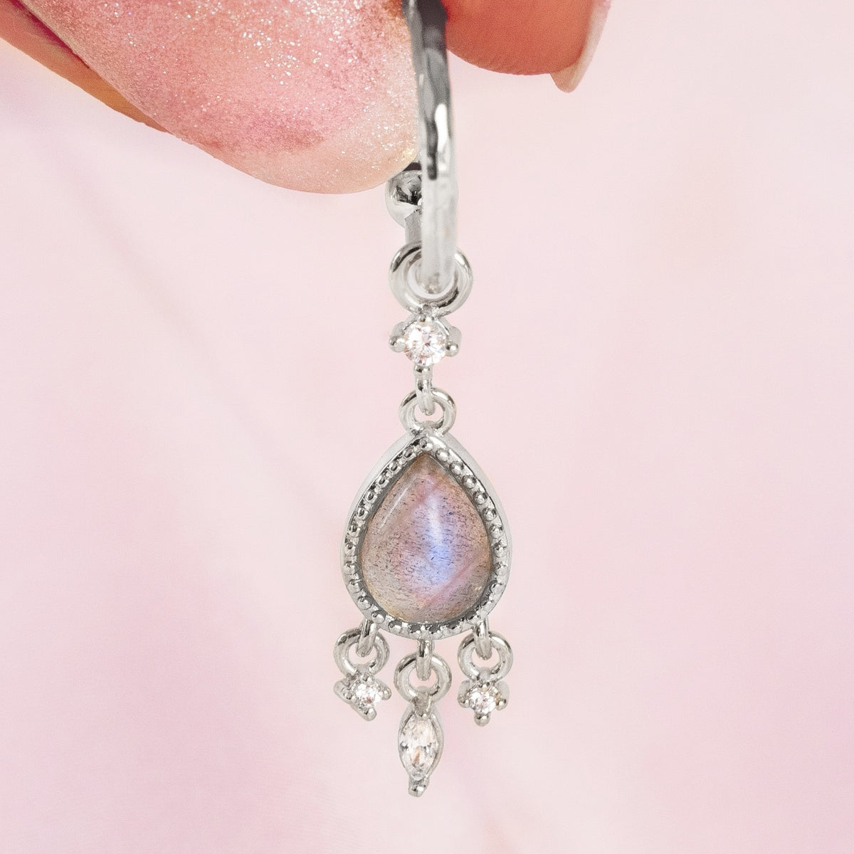 Silver Mystic Labradorite Earpin