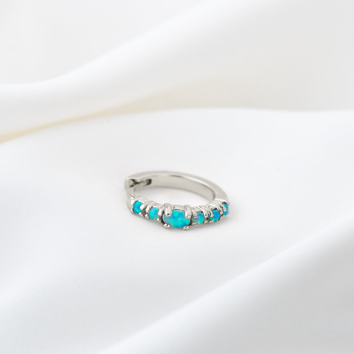 Silver Turquoise Summer Opal Hoop
