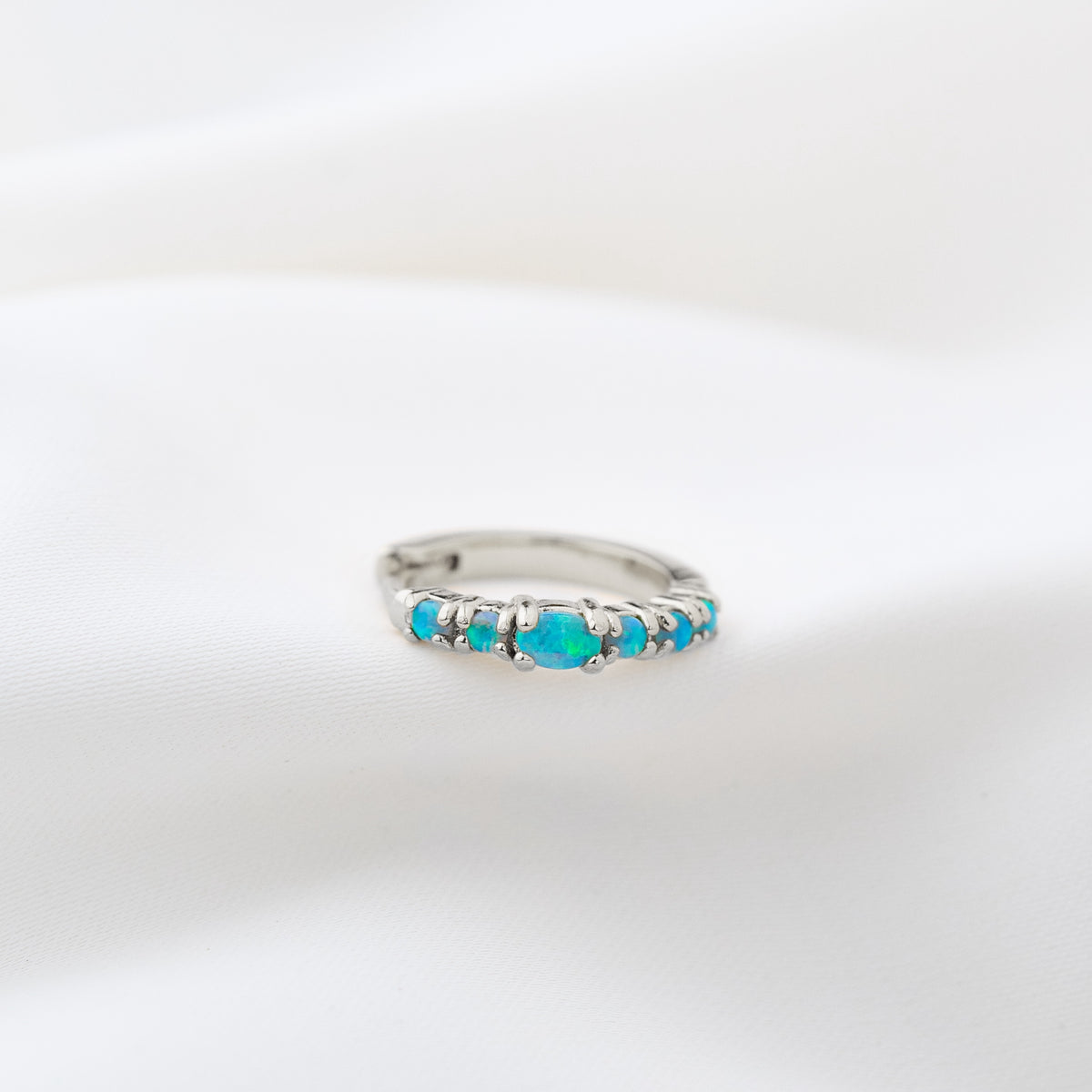 Silver Turquoise Summer Opal Hoop