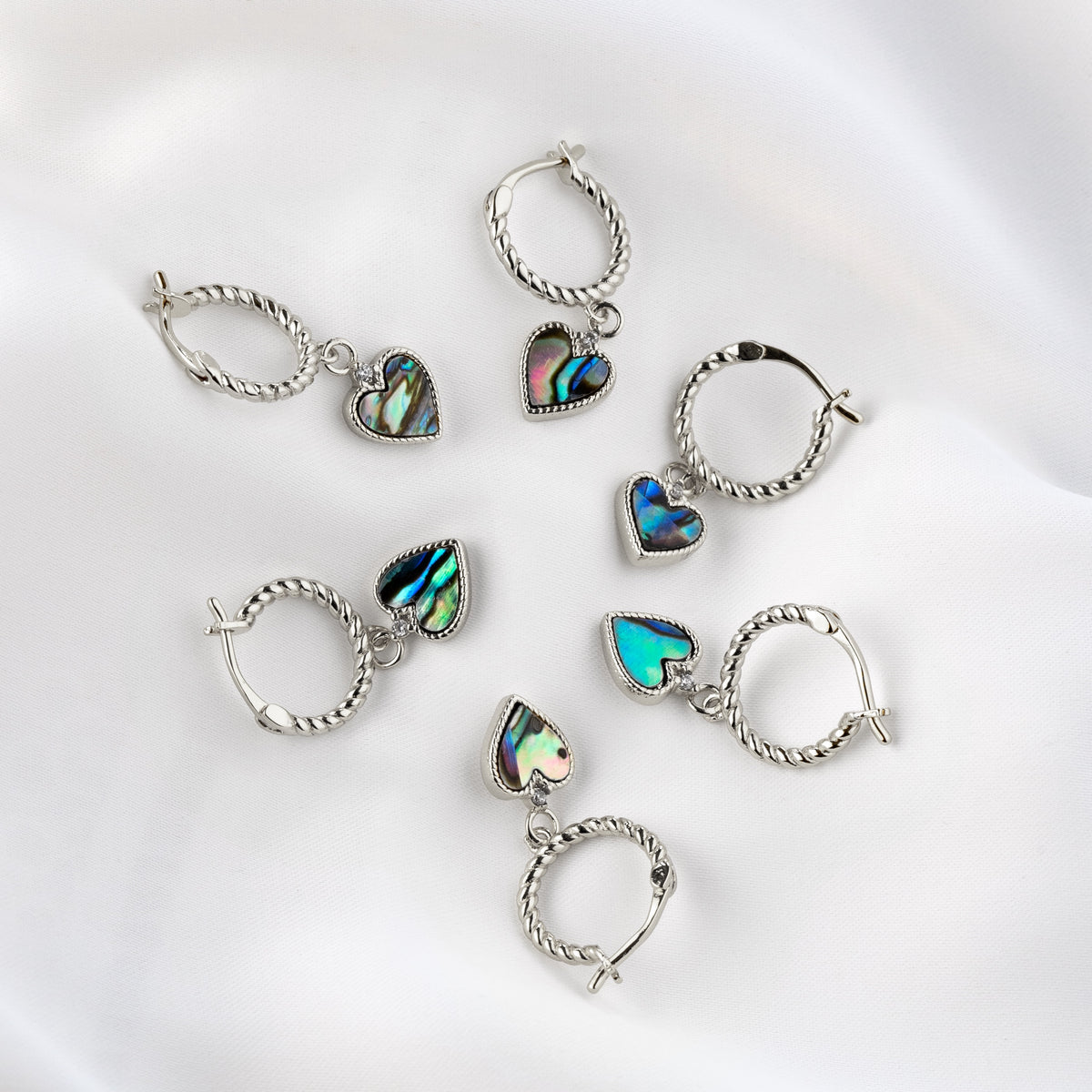 Silver Mother Of Pearl Heart Earring