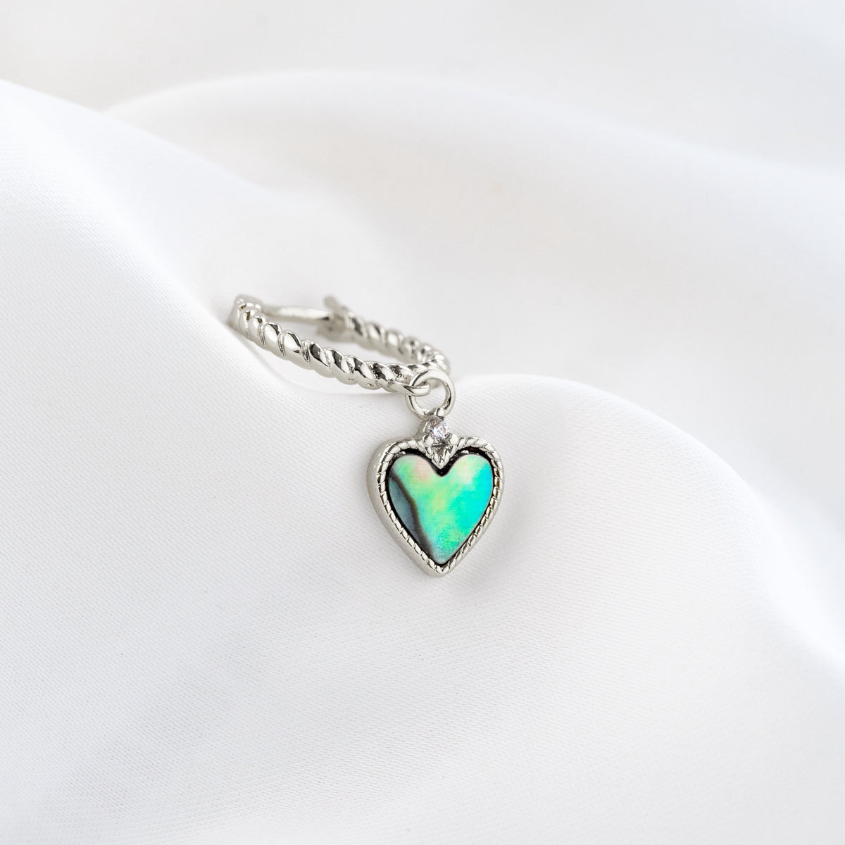 Silver Mother Of Pearl Heart Earring