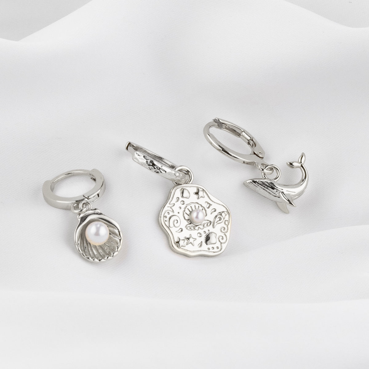 Silver Ocean Coin Earring