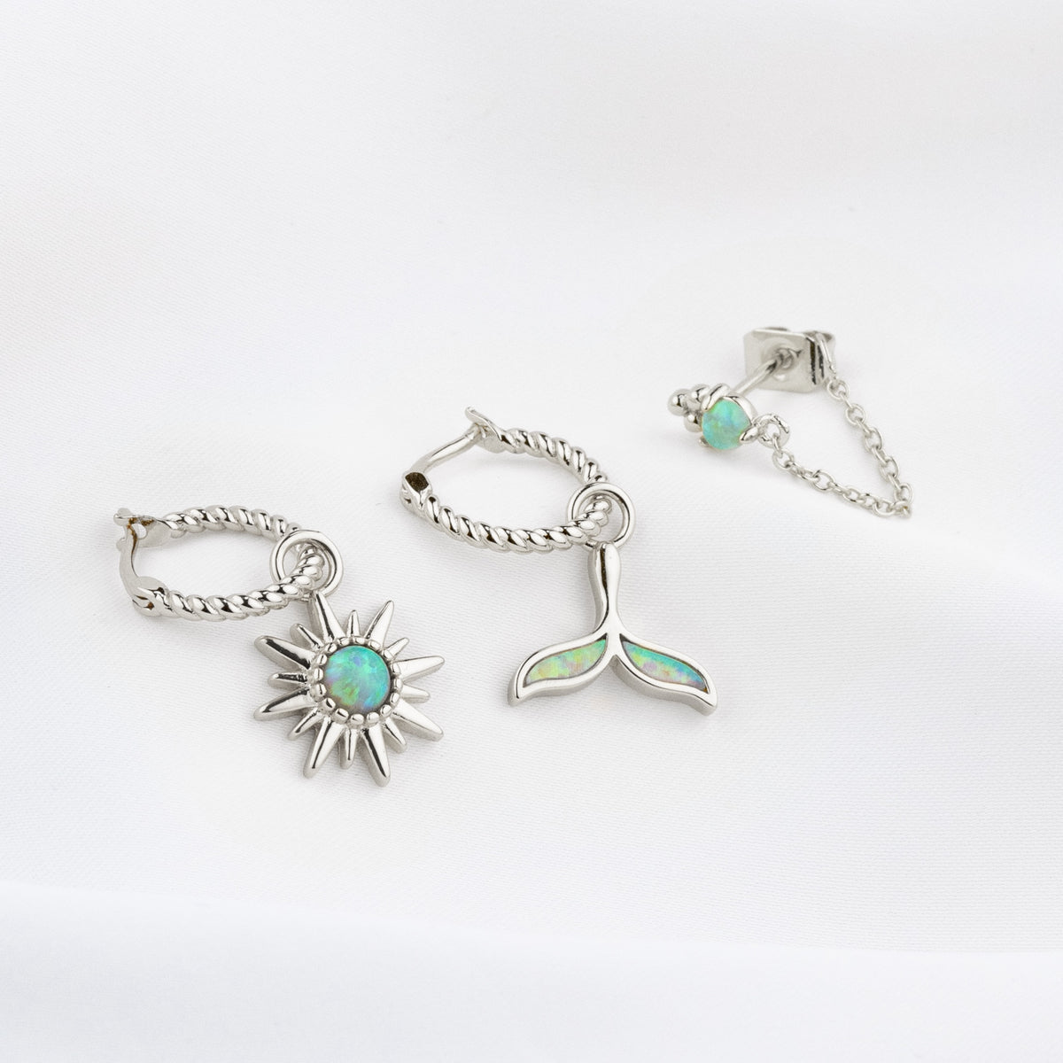 Silver Bohemian Green Opal Sun Earring