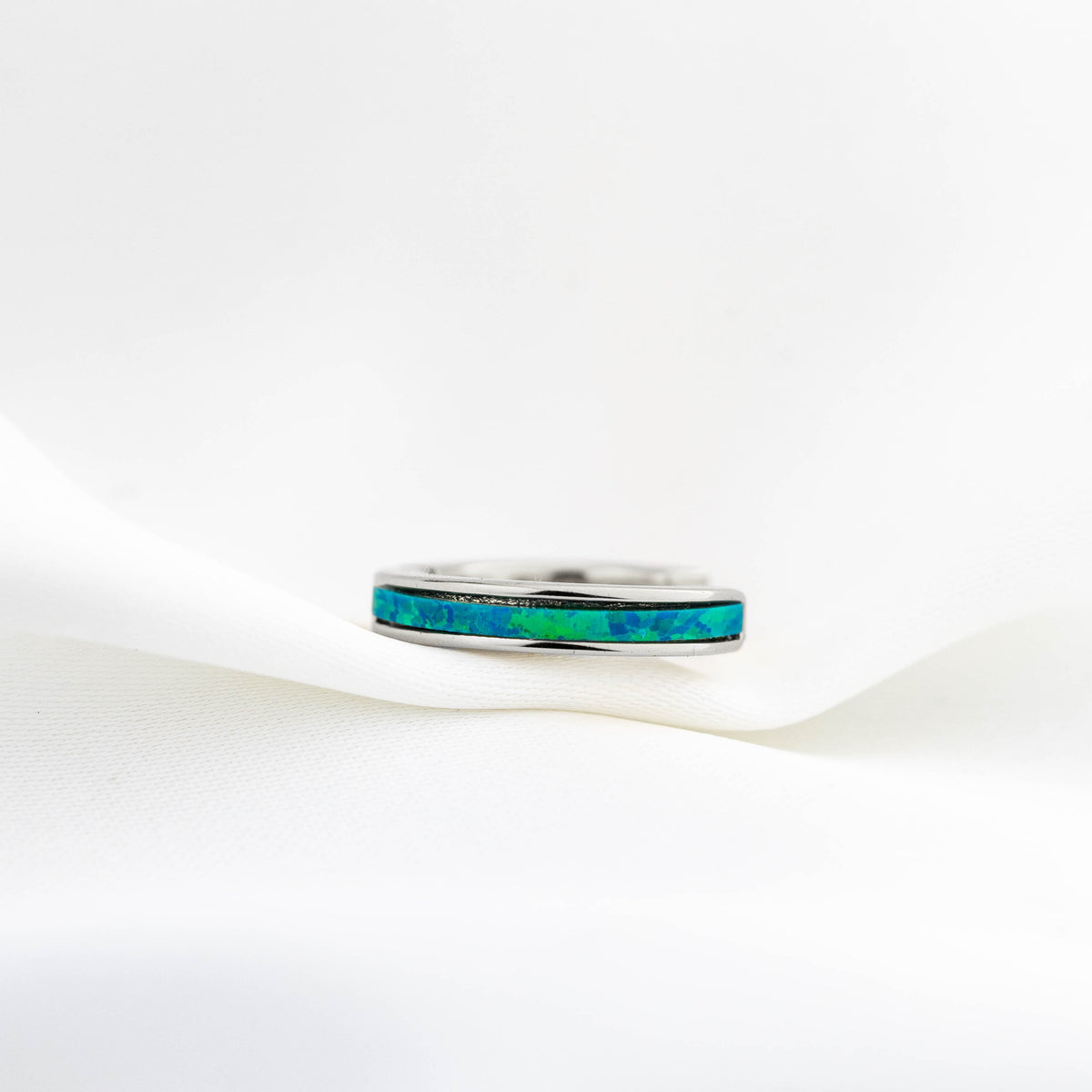 Silver Ocean Blue Shiny Opal Hoop