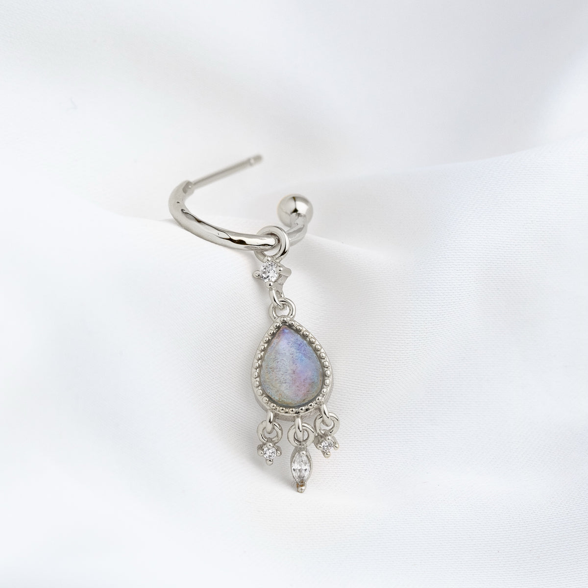 Silver Mystic Labradorite Earpin