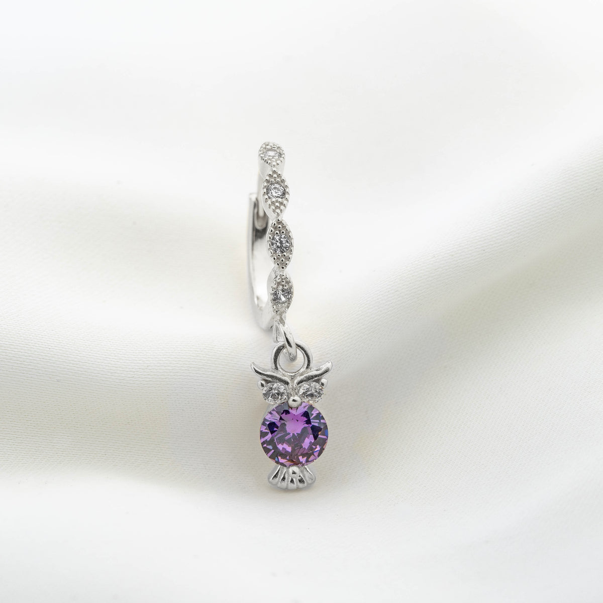 Silver Small Violet Owl Earring