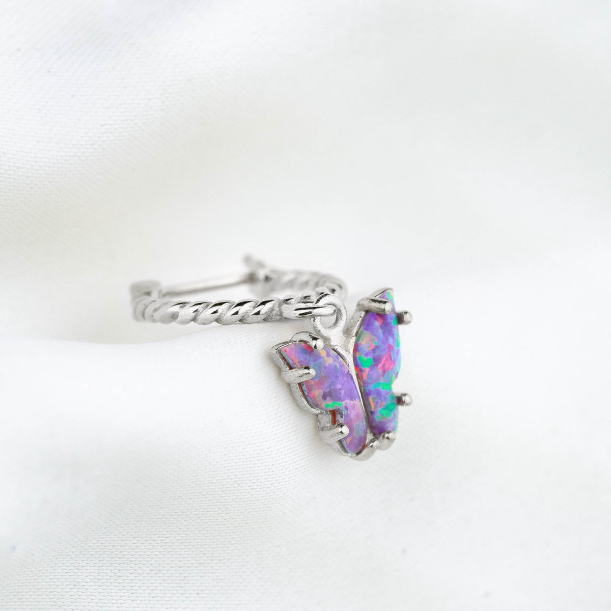 Silver Purple Opal Wings Butterfly Earring