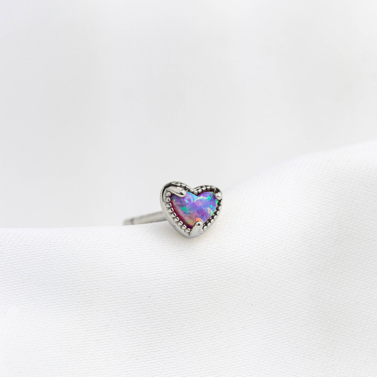 Silver Purple Opal Heart Stud