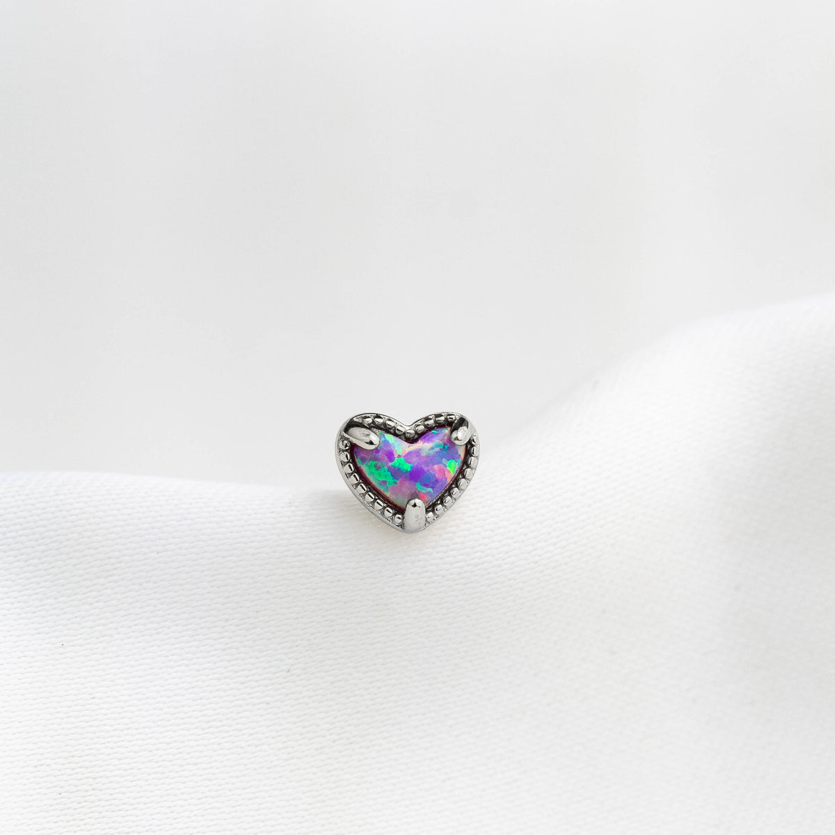 Silver Purple Opal Heart Stud