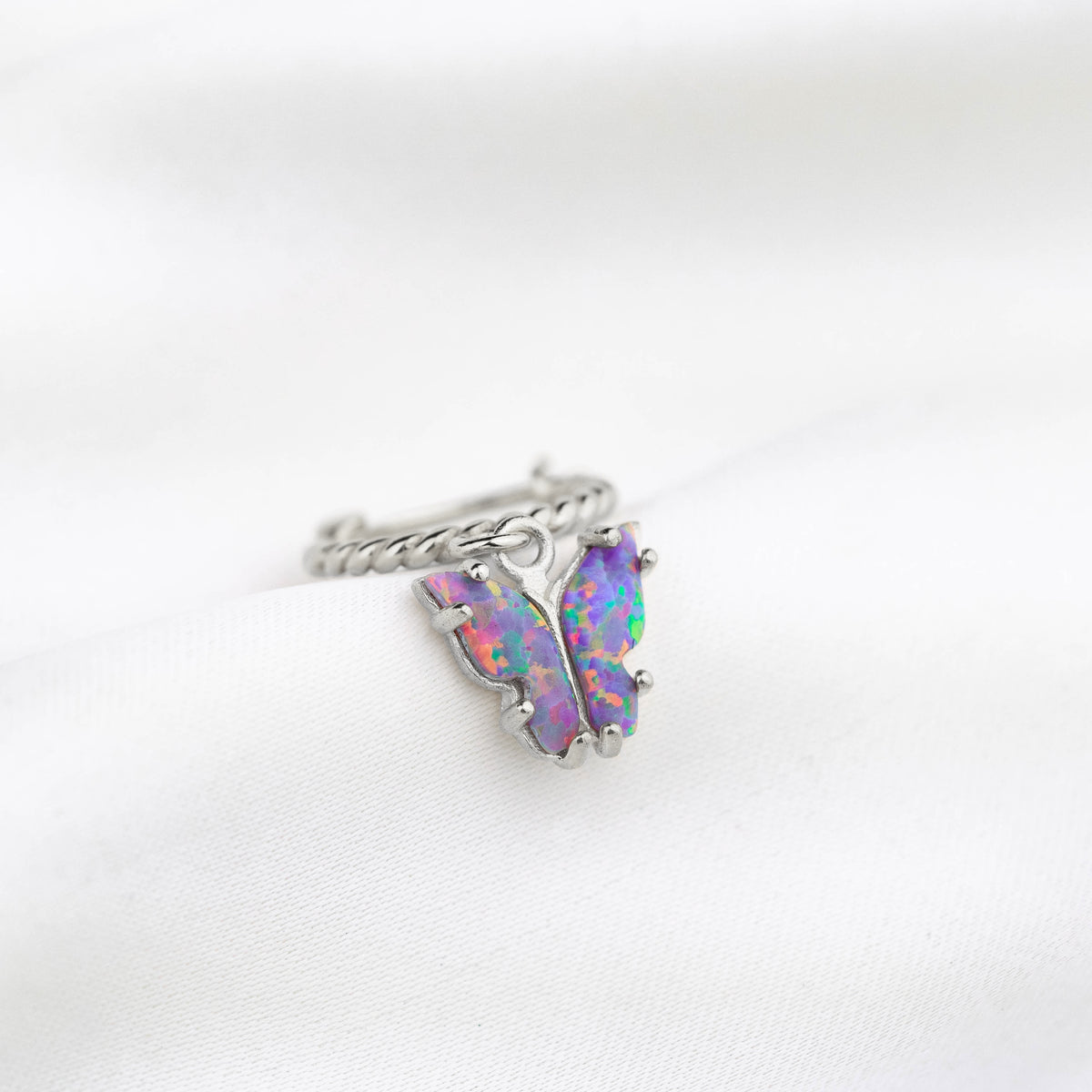 Silver Purple Opal Wings Butterfly Earring