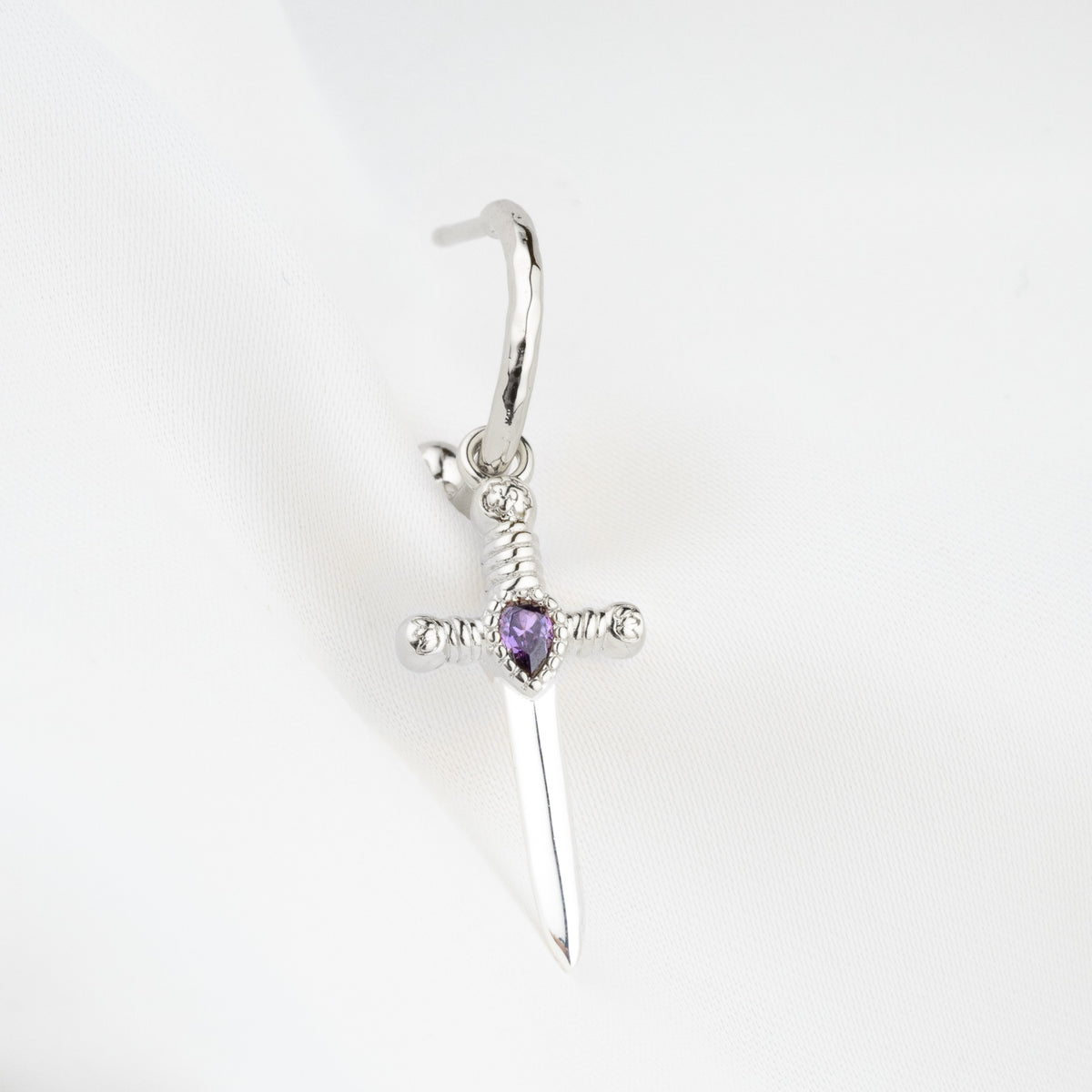 Silver Purple Dagger Earring