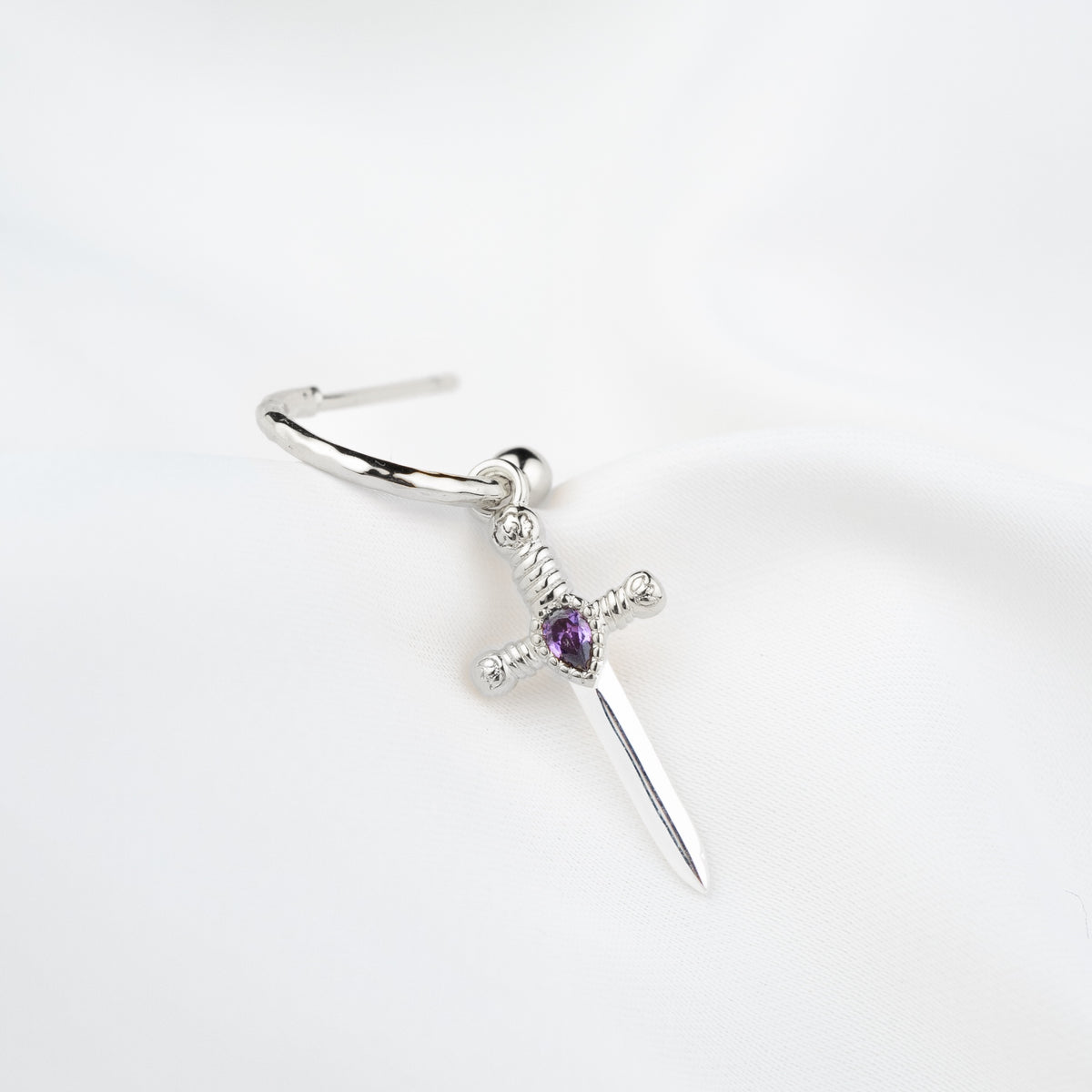 Silver Purple Dagger Earring