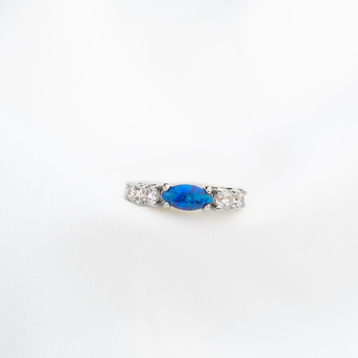 Silver Dark Blue Opal Marquise Sparkling Hoop