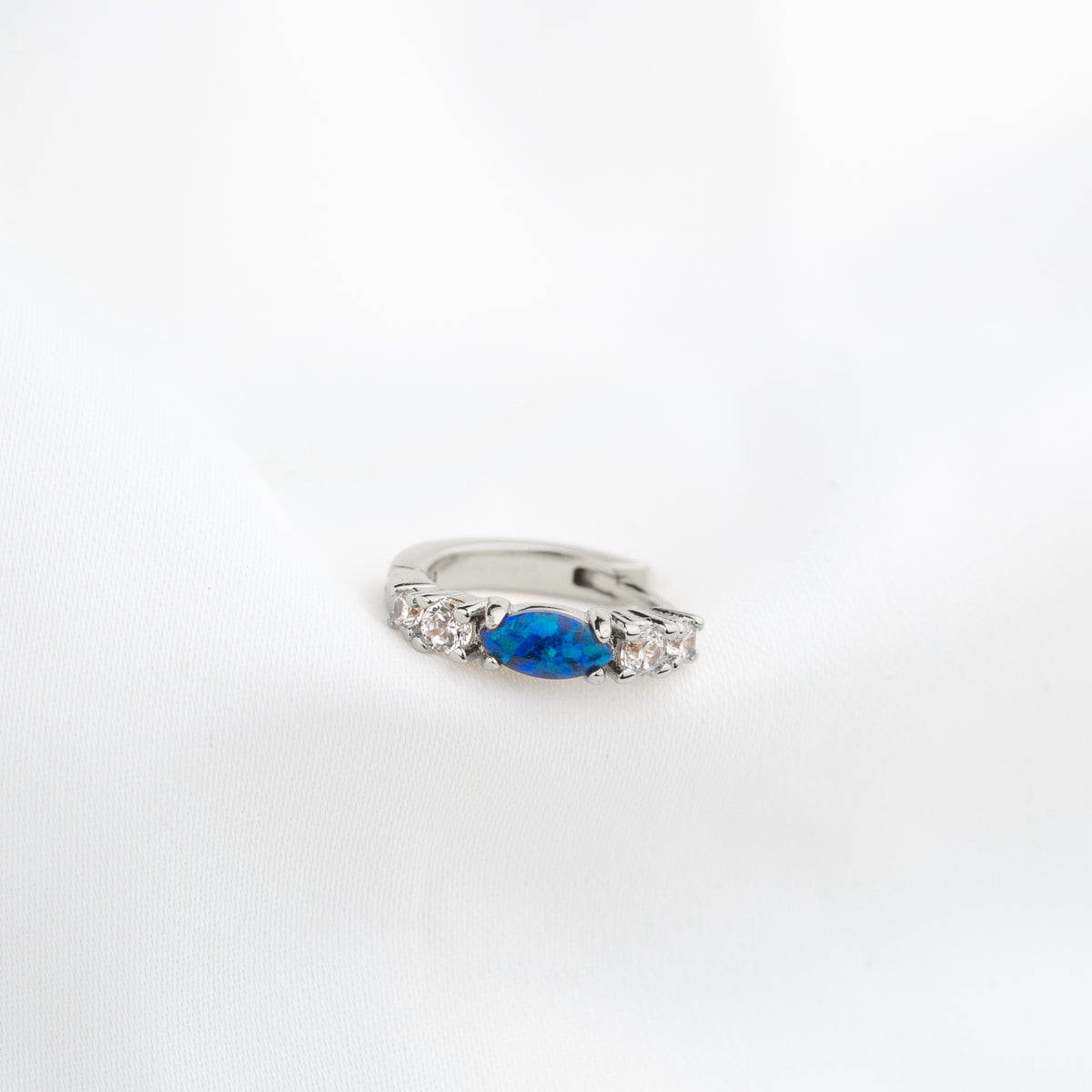 Silver Dark Blue Opal Marquise Sparkling Hoop