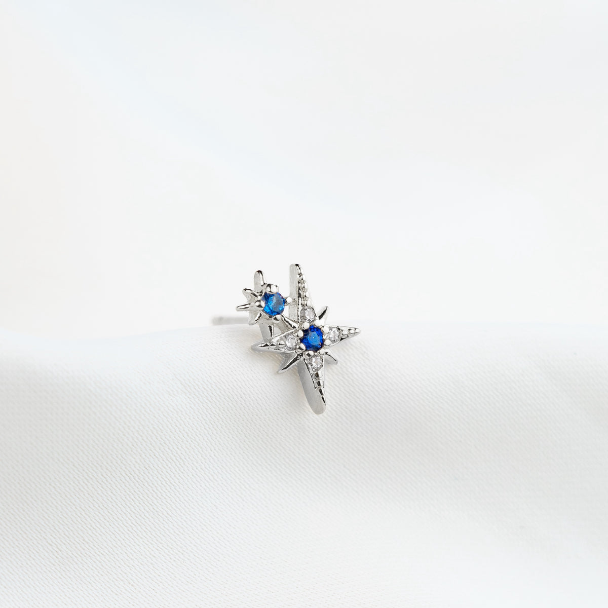 Silver Sapphire Blue Starburst Stud