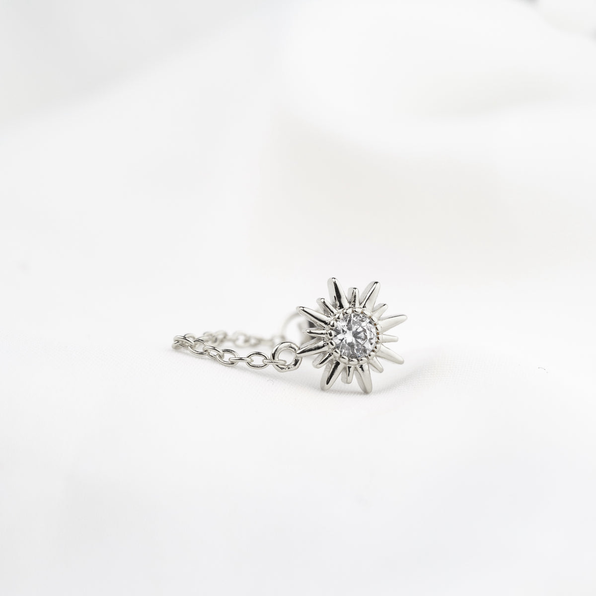 Silver Diamond Sun Chain Earpin